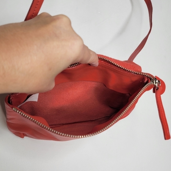 Artisanal Mini Crossbody Bag Boho Supple Leather Coral Non Adjustable Thin Strap - Picture 4 of 11